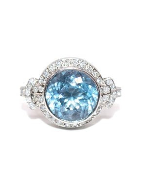 Bespoke Platinum Set 4.80ct Aquamarine & Diamond Cocktail Ring - Size N 1/2
