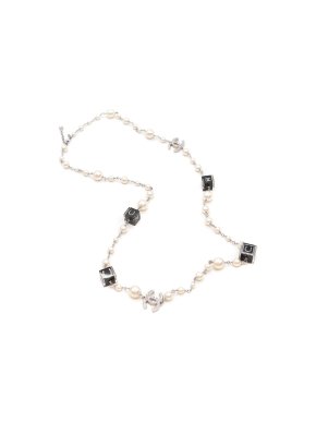Chanel Crystal & Faux Pearl Embellished Cube Necklace