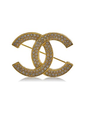 Chanel CC Crystal Embellished Gold Tone Brooch