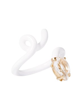 Bea Bongiasca Baby Vine Tendril Gold, Enamel And Rock Crystal Pinky Ring