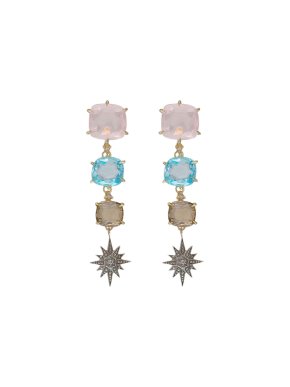 18k Gold Diamond, Rose Quartz, Topaz & Citrine Moonlight Earrings