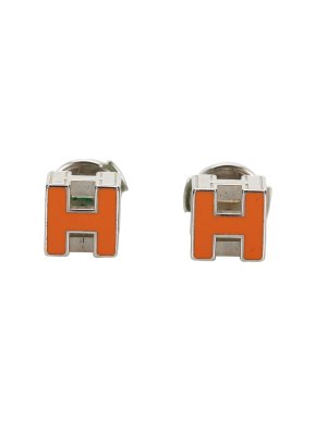 Hermes Orange Cage d'H Earrings PHW
