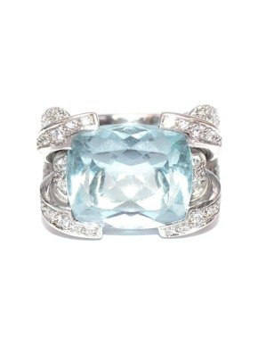 Bespoke 18ct White Gold 11.5ct Aquamarine & Diamond Cocktail Ring - Size 6