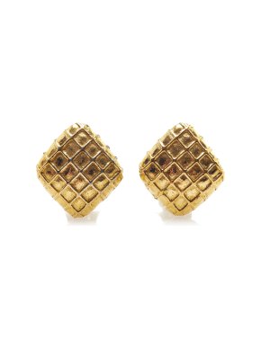 Chanel Diamond Gilt Clip On Gold Tone Earrings