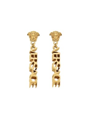 Versace Medusa Logo Drop Gold Tone Earrings