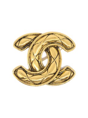 Chanel Gold Tone CC Quilted Brooch