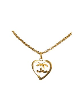 Chanel Gold Tone CC Heart Pendant Necklace
