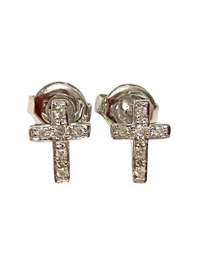 9ct White Gold Diamond Cross Earrings
