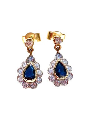 Sapphire & Diamond 18k Yellow & White Gold Earrings