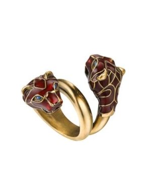 Gucci Twin Tiger Head Enamel Ring