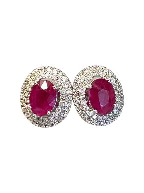 Ruby Diamond Cluster Platinum Earrings