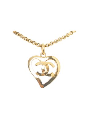 Chanel CC Heart Pendant Gold Tone Necklace