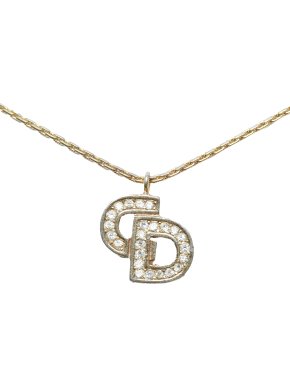 Dior CD Crystal Logo Gold Tone Necklace