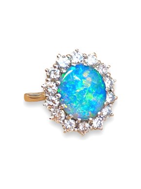 Opal & Diamond Cluster 18ct White Gold Ring