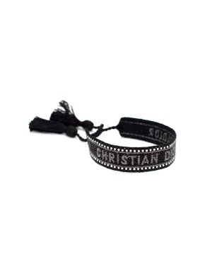 Dior J'adior Black Cotton & Crystal Embroidered Bracelet