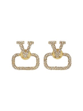 Valentino Garavani VLogo Crystal Gold Tone Stud Earrings