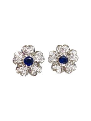 Diamond & Sapphire 18k White Gold Flower Earrings