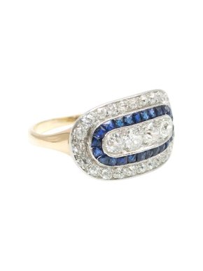 Edwardian 1910 French Cut Sapphire & Fine Diamond Ring 1