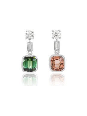 Diamond & Cushion Cut Tourmaline Drop Earrings