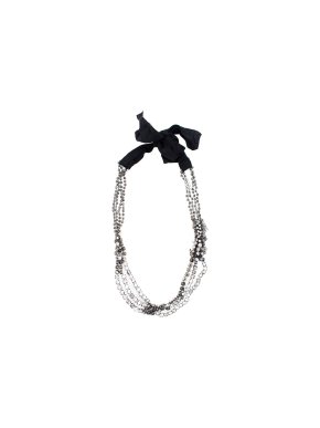 Vera Wang Crystal Embellished Black Ribbon Necklace