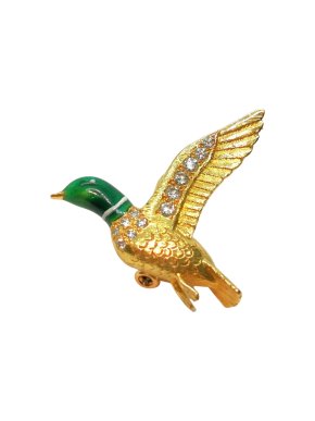 William & Son D Colour Diamond Mallard 18k Yellow Gold Brooch