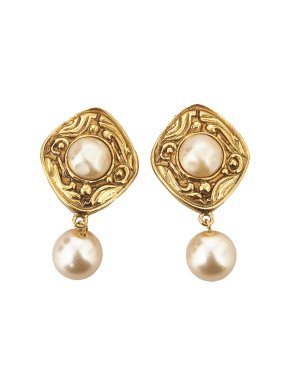 Chanel CC Faux Pearl Clip-On Earrings