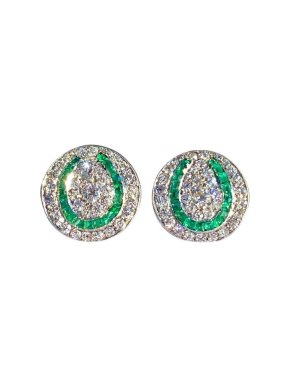 Antique 18ct White Gold Diamond & Emerald Earrings