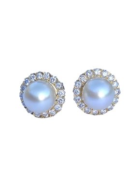 18ct Yellow Gold Pearl & Diamond Earrings