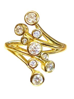 18ct Yellow Gold Diamond Bubble Ring - Size M