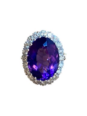 18ct Yellow Gold Amethyst & Diamond Cocktail Ring. - Size N 1/2