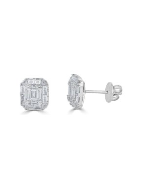 Zydo Italy Round and Emerald Cut Diamonds Illusion Set Octagonal Stud Earrings