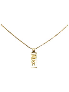 Dior Gold Tone Logo Plate Pendant Necklace