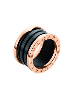 Bvlgari 18kt Rose Gold Black Ceramic B.Zero1 Ring - Size 54