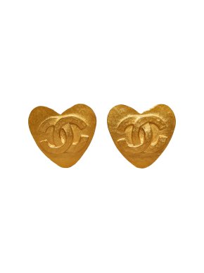 Chanel Vintage Gold Tone Heart CC Clip-On Earrings