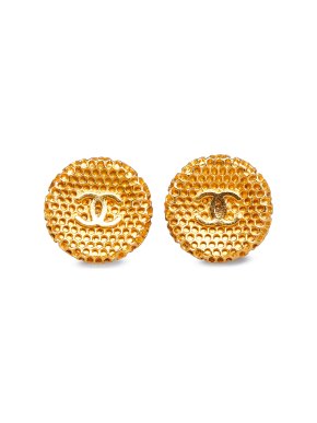 Chanel Gold Tone CC Honeycomb Clip-on Earrings