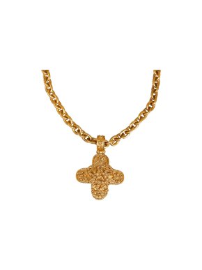 Chanel Vintage Gold Tone Cross Pendant Necklace