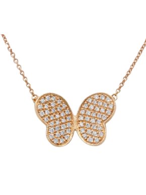 18ct Rose Gold Pave Diamond Butterfly Pendant Necklace