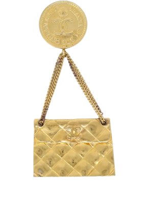 Chanel Vintage Gold Tone Flap Bag Brooch
