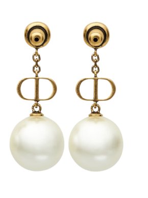 Christian Dior Faux Pearl CD Drop Earrings