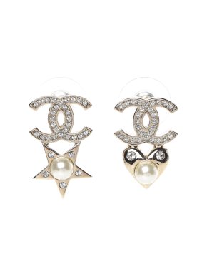 Chanel Crystal Embellished CC Heart & Star Drop Earrings
