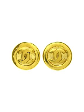 Chanel Gold Tone CC Round Clip-on Earrings