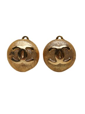 Chanel Vintage Gold Plated Round Clip-on Earrings
