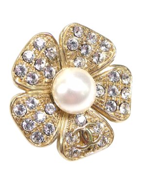 Chanel Gold Tone Camellia Crystal Brooch