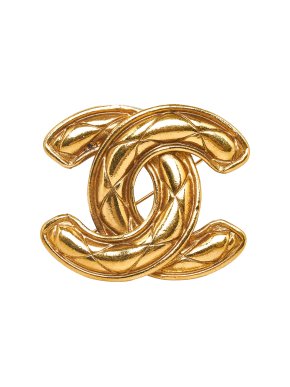 Chanel Gold Tone CC Quilted Brooch