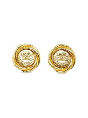 Chanel Gold Tone Round CC Clip-On Earrings