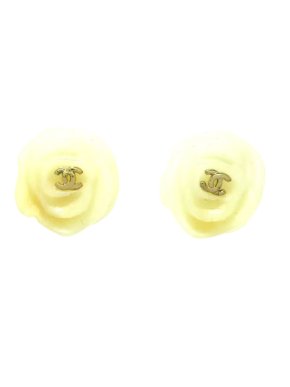 Chanel Yellow Resin CC Camellia Clip-On Earrings