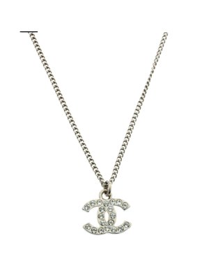 Chanel Silver Crystal CC Pendant Necklace