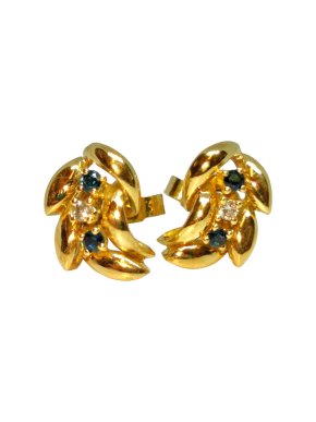 Fred Ullmann Diamond and Sapphire  Barley leaf earrings.