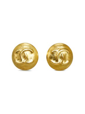 Chanel Vintage Round gold Plated CC Clip-on Earrings