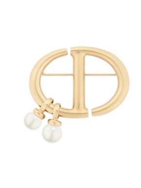 Dior gold-toned pearl CD Navy Brooch